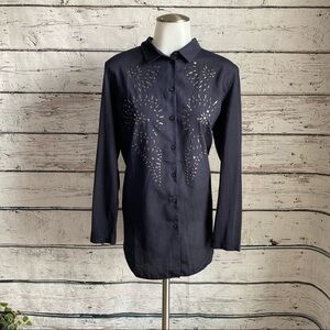 H&M dark blue button down top